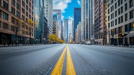 Fototapeta premium Empty City Street with Tall Buildings