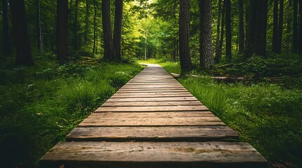 Fototapeta premium Wooden Path Through Forest