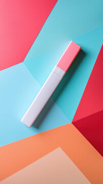 Tampon box with applicator on colorful geometric background, showcasing vibrant colors and modern design. This image captures stylish and contemporary aesthetic