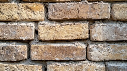 Fototapeta premium A detailed shot of a brick wall under construction, with neatly stacked bricks and fresh mortar ready to be applied.