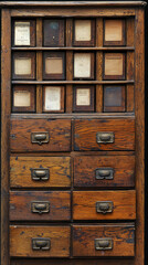 Vintage library card catalog with wooden drawers and cards, showcasing nostalgic design. This piece evokes sense of history and organization, perfect for bibliophiles
