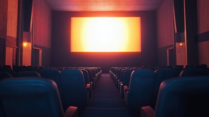 Fototapeta premium A glowing movie theater screen, the light from the film slowly filling the space, inviting viewers into the story.