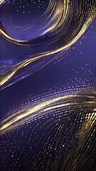 Purple background with curved golden lines and white small dots