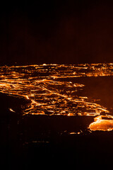night volcanic eruption in Iceland