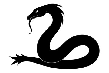 A black and white tattoo features a dragon and snake intertwined in an intricate design