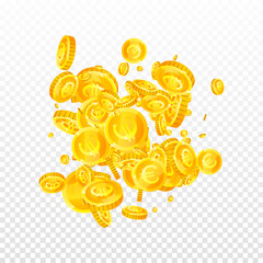 European Union Euro coins falling. Scattered gold