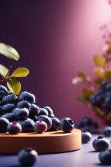 

Photo podium mockup background blueberry in blurry background for presentation 3d render