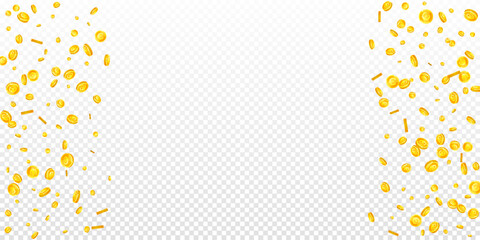 European Union Euro coins falling. Scattered gold