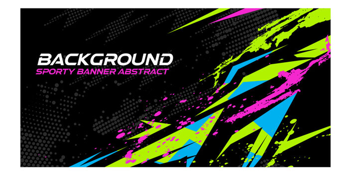 Abstract background car decal green pink black wrap design techno racing speed halftone hexagon gradient ombre auto sporty banner striking stripes splash grunge vector