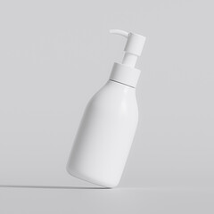 Plastic bottle pump white color, realistic 3D render illustration on gray background