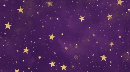 Naklejka premium A seamless background with tiny gold stars scattered across a deep purple backdrop, ideal for celestial or magical themes