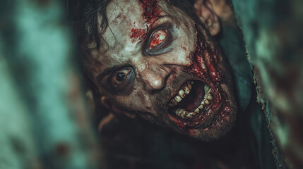 A man with a bloody face and red eyes