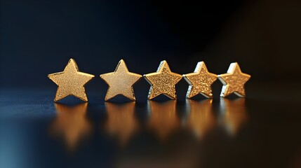 Photography Depicting A Gold Five Star Review On A Simple Black Background