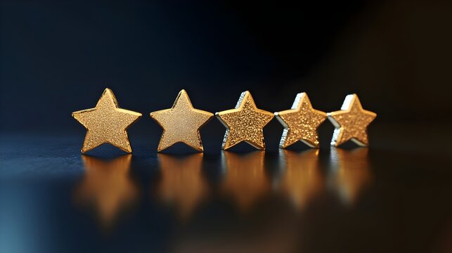 Photography Depicting A Gold Five Star Review On A Simple Black Background
