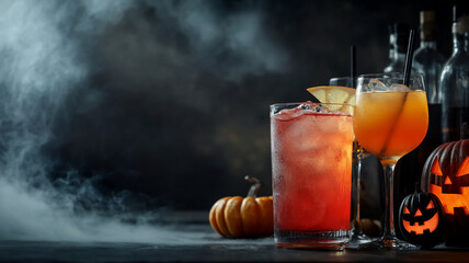 Portrait of a cocktail on a halloween party background.