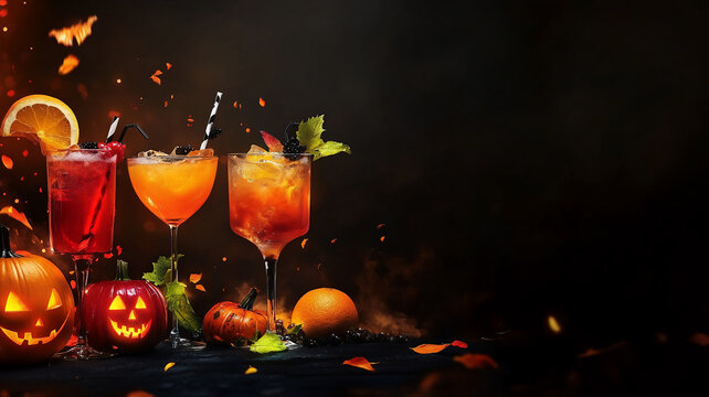 Halloween themed drinks and cocktails banner.