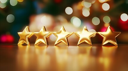 Photography Depicting A Gold Five Star Review On A Simple Background