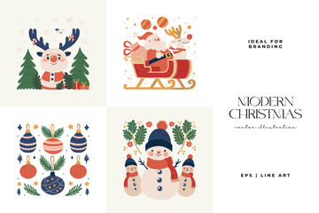 Merry Christmas and Happy New Year illustration. Modern trendy minimal style. Hand drawn design for wallpaper, wall decor, print, postcard, cover, template, banner.