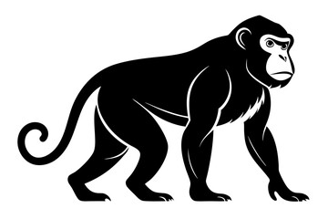 Bonobo Jump Silhouette Hand Drawn Animal Illustration, Sloth Silhouette Art, Black and White Icon Design, Sloth Silhouette Logo Vector, Illustration on White Background,