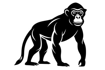 Bonobo Jump Silhouette Hand Drawn Animal Illustration, Sloth Silhouette Art, Black and White Icon Design, Sloth Silhouette Logo Vector, Illustration on White Background,
