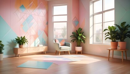 Fototapeta premium Photo interior modern design room 3d illustration;