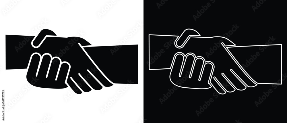 Wall mural Business agreement concept: Two businessman shaking hands handshake silhouette icon . vector illustration.