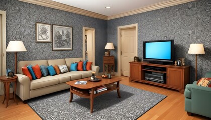 Photo interior modern design room 3d illustration;