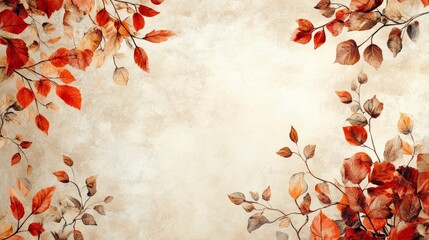 Autumn Leaves Border with Neutral Background for Seasonal Cards