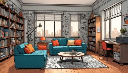 Photo interior modern design room 3d illustration;