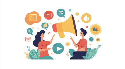 Fototapeta premium Open communication fosters transparency and paves the way for business success Illustration Flat design