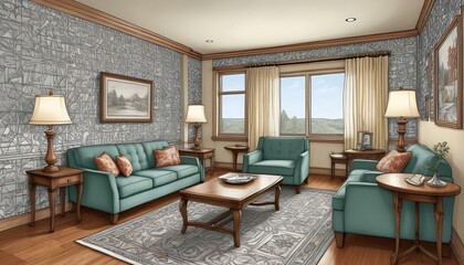 Fototapeta premium Photo interior modern design room 3d illustration;