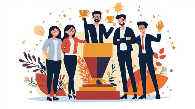 Recognizing team achievements motivates continued success in business endeavors Illustration Flat design