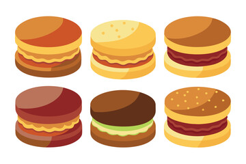 Different types of Sandwich cookie set vector illustration on white background.