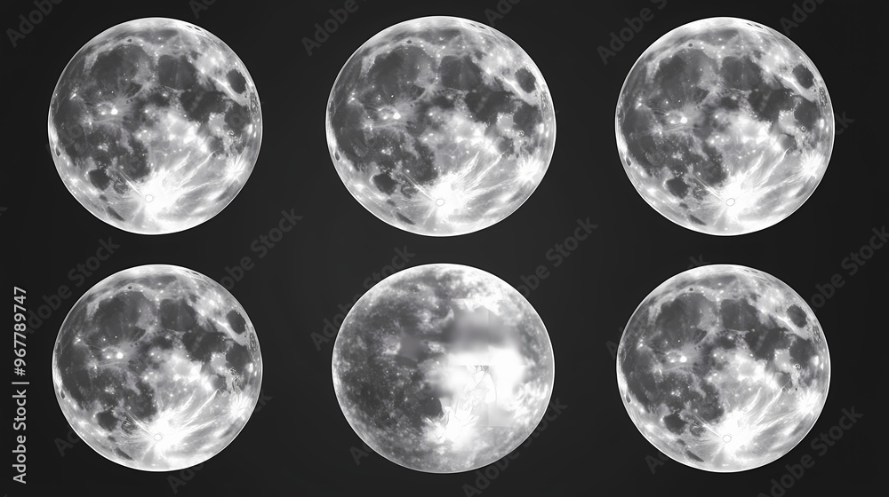 Wall mural set of moon isolated on transparent background. full moon night. illustration