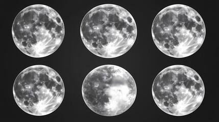 Obraz premium Set of moon isolated on transparent background. Full Moon Night. Illustration