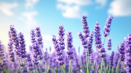 Obraz premium Lavender field in full bloom under a bright blue sky