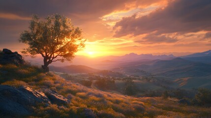 Naklejka premium Beautiful view of Sunset Over Rolling Hills