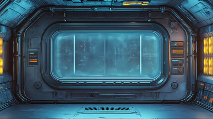 Obraz premium Spaceship grunge interior window isolated. Spaceship. Illustration