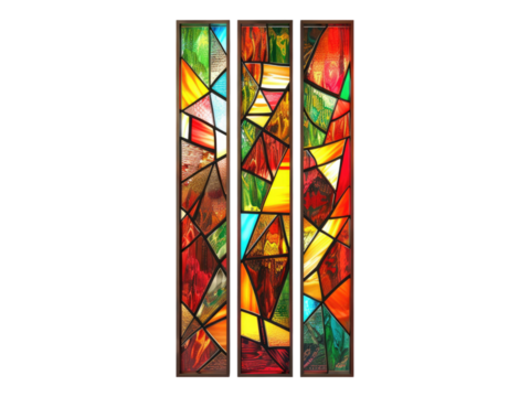 Colorful stained glass panels. PNG