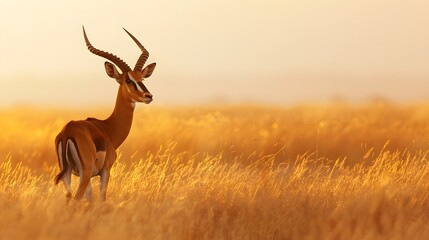 Naklejka premium Stunning Wildlife Photo of an Antelope in Its Natural Habitat with Ample Copy Space for Creative Text and Perfect for Nature-Inspired Designs