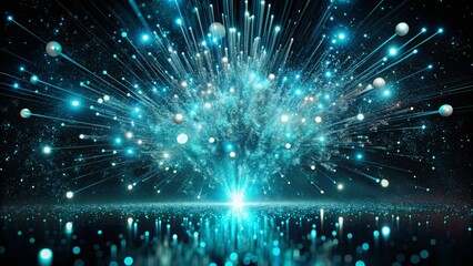 Naklejka premium Celestial explosions of aqua sparks, suspended in a velvety blackness, radiating an otherworldly glow