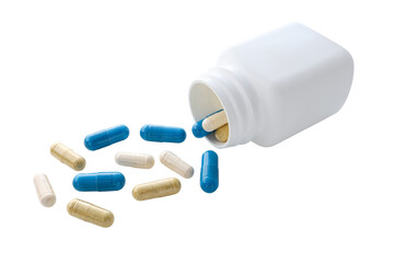 Medicine capsules and remedy pills in bottle, pharmaceutical cure, antibiotics or painkillers...