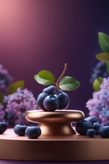 Photo podium mockup background blueberry in blurry background for presentation 3d render
