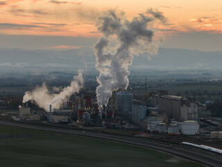 Obraz premium Polish producer of bioethanol and ethanol produced from corn grain. The production plant is located near Nysa in Poland. Methanol and ethanol plant.. View of methanol and ethanol factory.