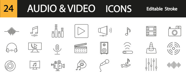 Audio and video icons.Editadle stroke.