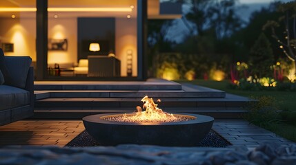 Sleek Modern Backyard Fire Pit Creating Warm Glow and Inviting Gathering Spot