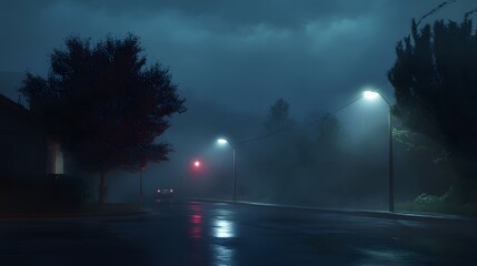 Beautiful view of Nighttime Foggy Street