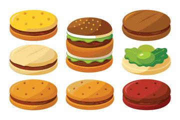 Different types of Sandwich cookie set vector illustration on white background.