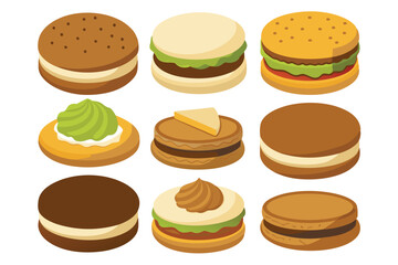 Different types of Sandwich cookie set vector illustration on white background.