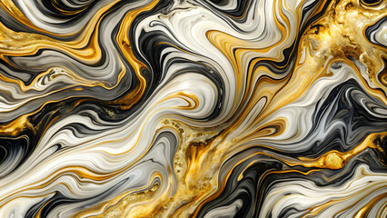 "An abstract marble texture background with swirls of gold, black, and white, creating a luxurious and elegant feel, ideal for luxury brands or fashion designs